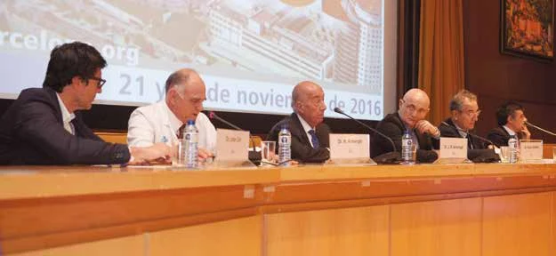 Mesa de la inauguración oficial, compuesta por Joan Dot, Manel Armengol Carrasco, José Ramón Armengol-Miró, Antoni Andreu
